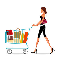 Image showing shopping lady with trolley