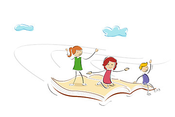 Image showing kids flying on book