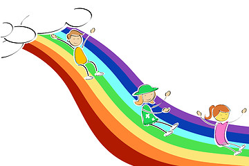 Image showing kids sliding on rainbow