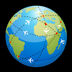 Image showing globe showing air route