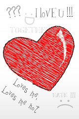 Image showing sketched heart with love text all around