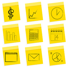 Image showing business icons, sticky notes