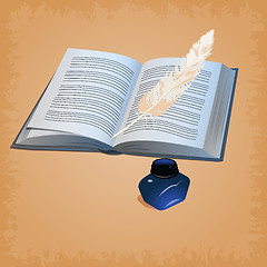 Image showing feather pen with open book