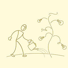 Image showing sketchy businessman gardening in bulb tree