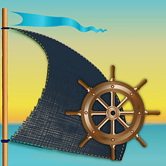 Image showing Sail and steering wheel