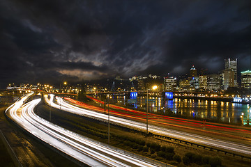 Image showing Freeway Light Trails in Downtown Portland Oregon 2