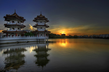 Image showing Sunset at Singapore Chinese Garden