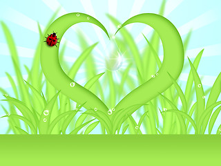 Image showing Heart Shape Grass with Dew Drops