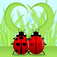 Image showing Ladybug Couple Under Heart Shape Grass