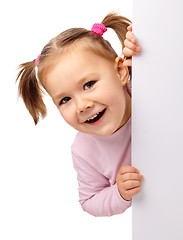Image showing Cute little girl with blank board