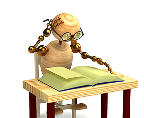 Image showing 3d wood man reading book