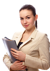 Image showing Young brunette woman with folders