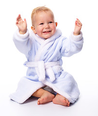 Image showing Cute child in bathrobe