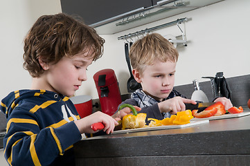 Image showing Boys cutting pepper