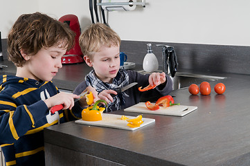 Image showing Boys cutting pepper