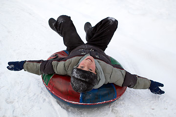 Image showing Boy Sledding