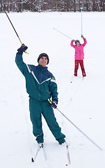 Image showing Family Skiing