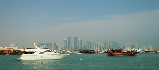 Image showing Doha harbour and skyline