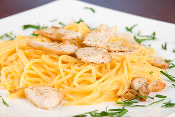 Image showing Pasta with chicken meat
