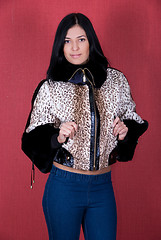 Image showing girl at leopard jacket