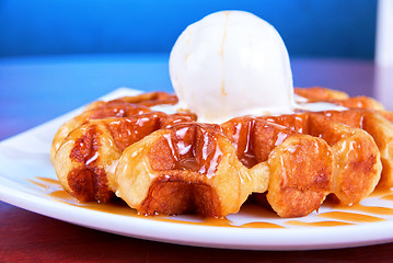 Image showing Waffle and ice cream