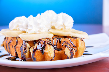 Image showing Waffle with banana