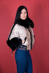 Image showing girl at leopard jacket