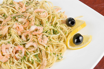 Image showing Pasta with shrimps