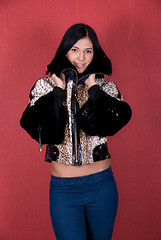 Image showing girl at leopard jacket