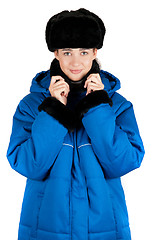 Image showing Girl at blue quilted coat