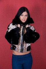 Image showing girl at leopard jacket