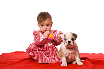 Image showing Baby and puppy