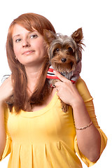 Image showing Woman holding terrier