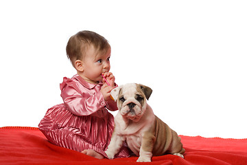 Image showing Baby and puppy