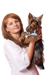 Image showing Woman holding terrier