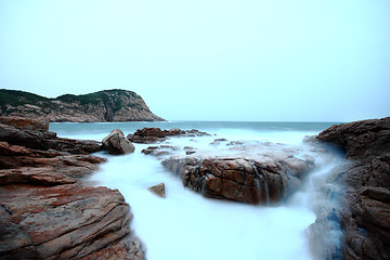 Image showing Sea stones at sunset