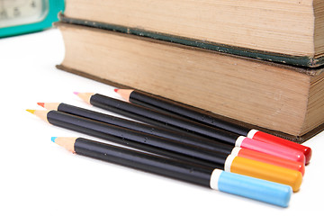 Image showing Back to school concept with books and pencils 