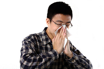 Image showing man blowing his nose 