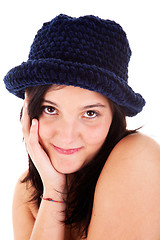 Image showing Beautiful young woman smiling with hat