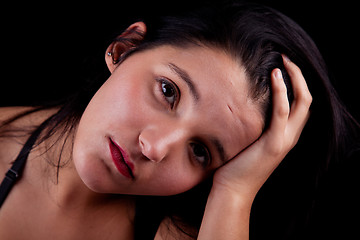 Image showing thoughtful and sad pretty woman