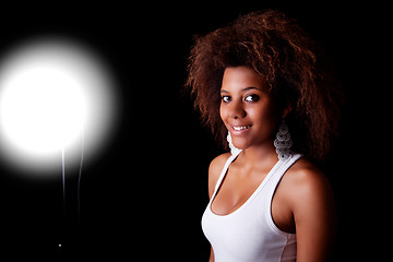 Image showing beautiful black  woman, smiling, noise added