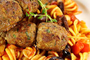 Image showing Meatballs On Pasta