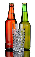 Image showing Bottles of beer and glass