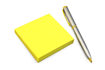 Image showing Yellow paper with a silver pen