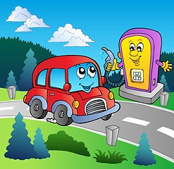 Image showing Cute car at cartoon gas station