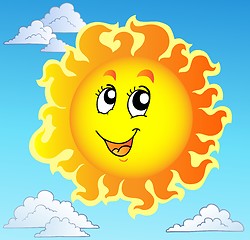Image showing Cute happy Sun on blue sky
