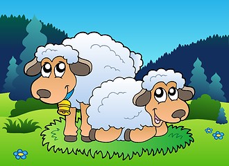 Image showing Two sheep on meadow