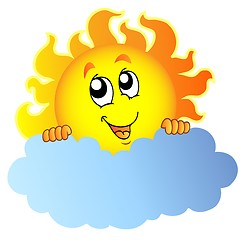 Image showing Cartoon Sun holding cloud