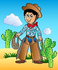 Image showing Cartoon cowboy in desert