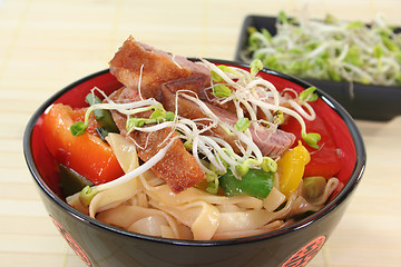 Image showing Duck breast with fried noodles